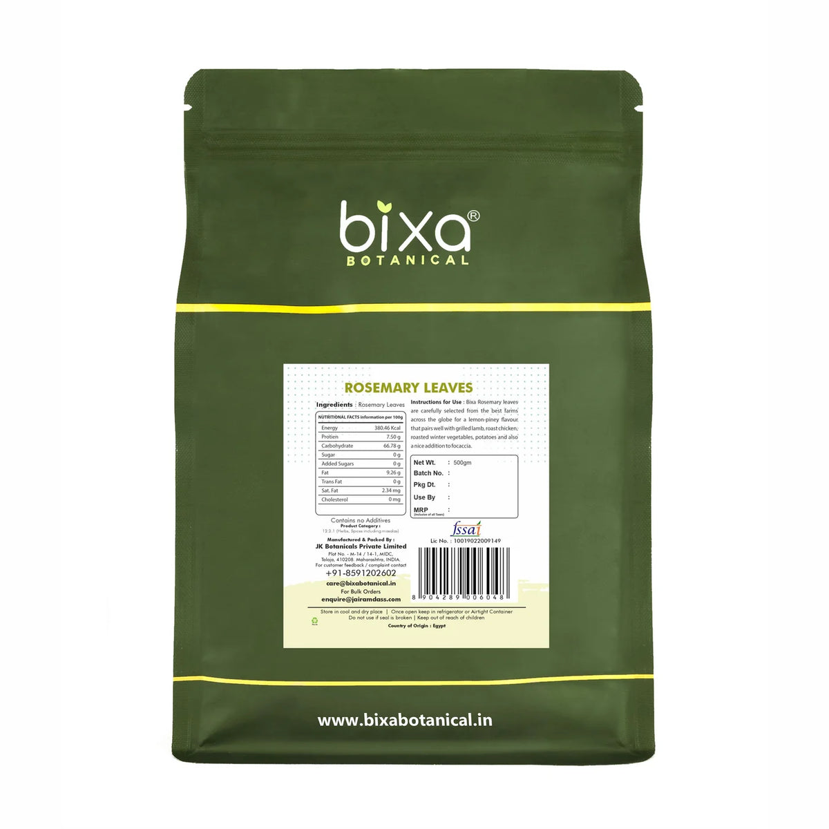 Bixa Botanical Rosemary Dry Leaves | Top-Grade Sourced From Egypt | Culinary Seasoning & Natural Hair Growth Rinse - 120gm