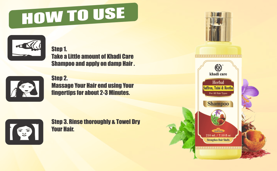 Khadi Care Herbal Saffron, Tulsi & Reetha Shampoo for Shine & Growth - 210ml