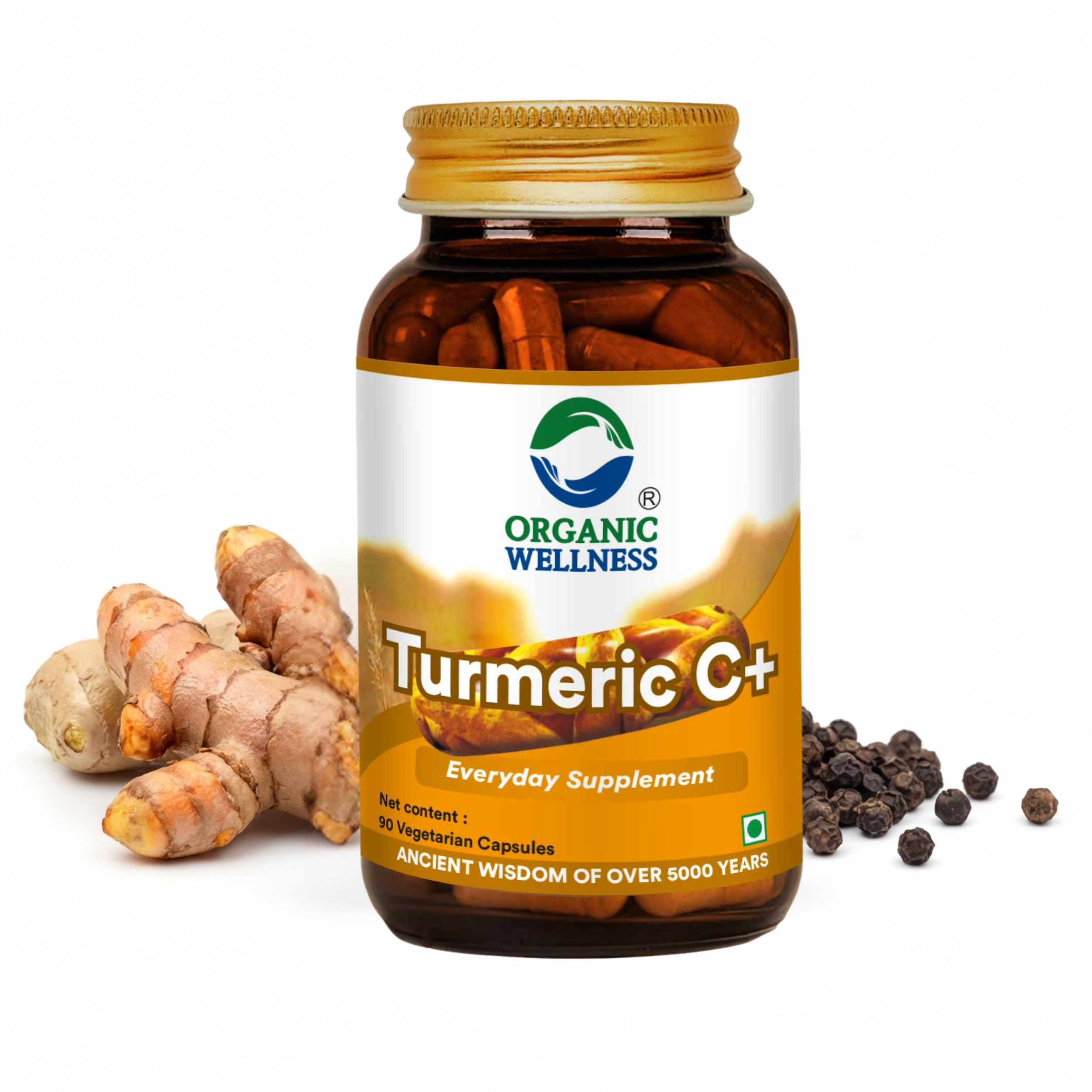 Organic Wellness Turmeric Curcumin Capsules -  90 Veg Capsules