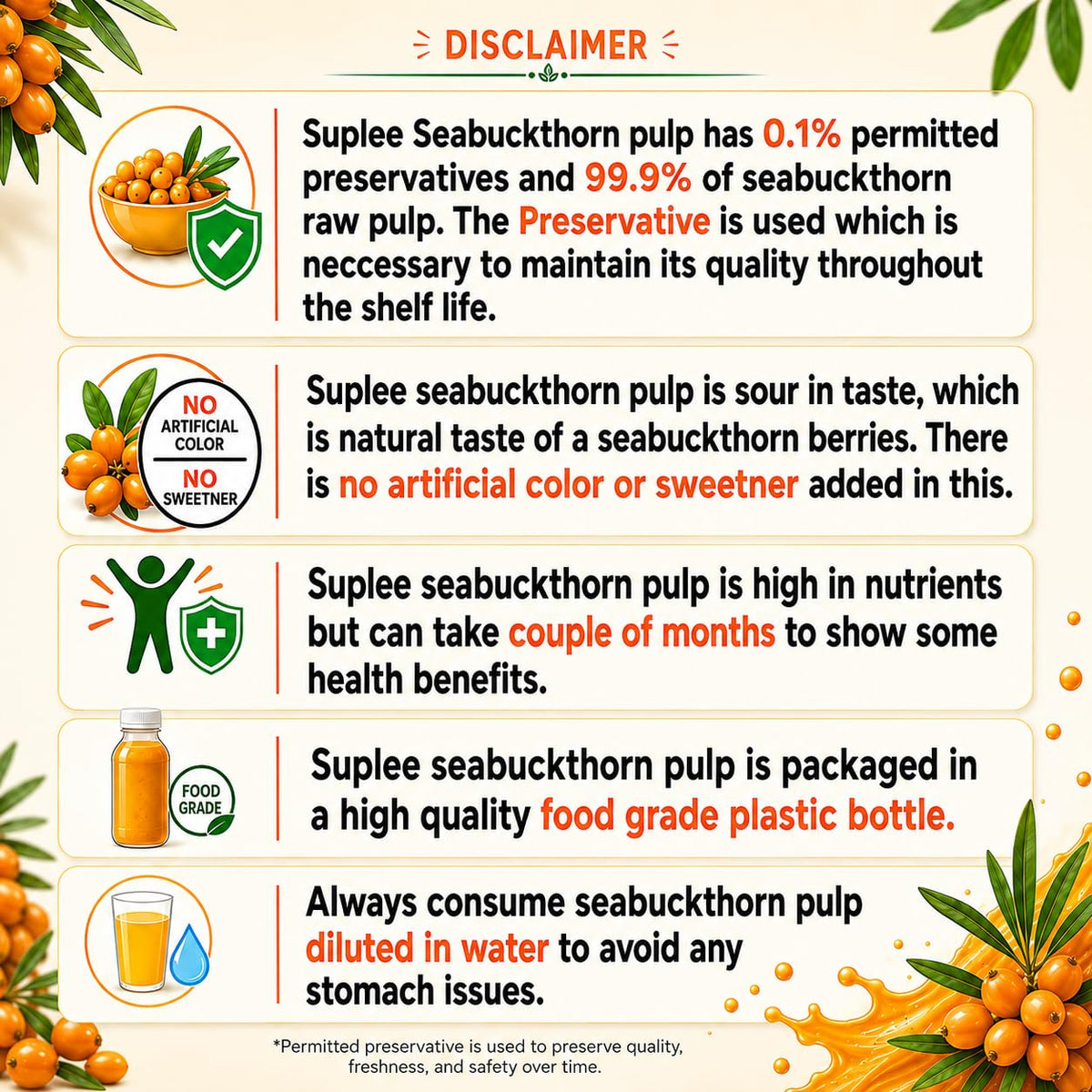 Suplee 99.9% Pure Himalayan Sea Buckthorn Pulp 300ml