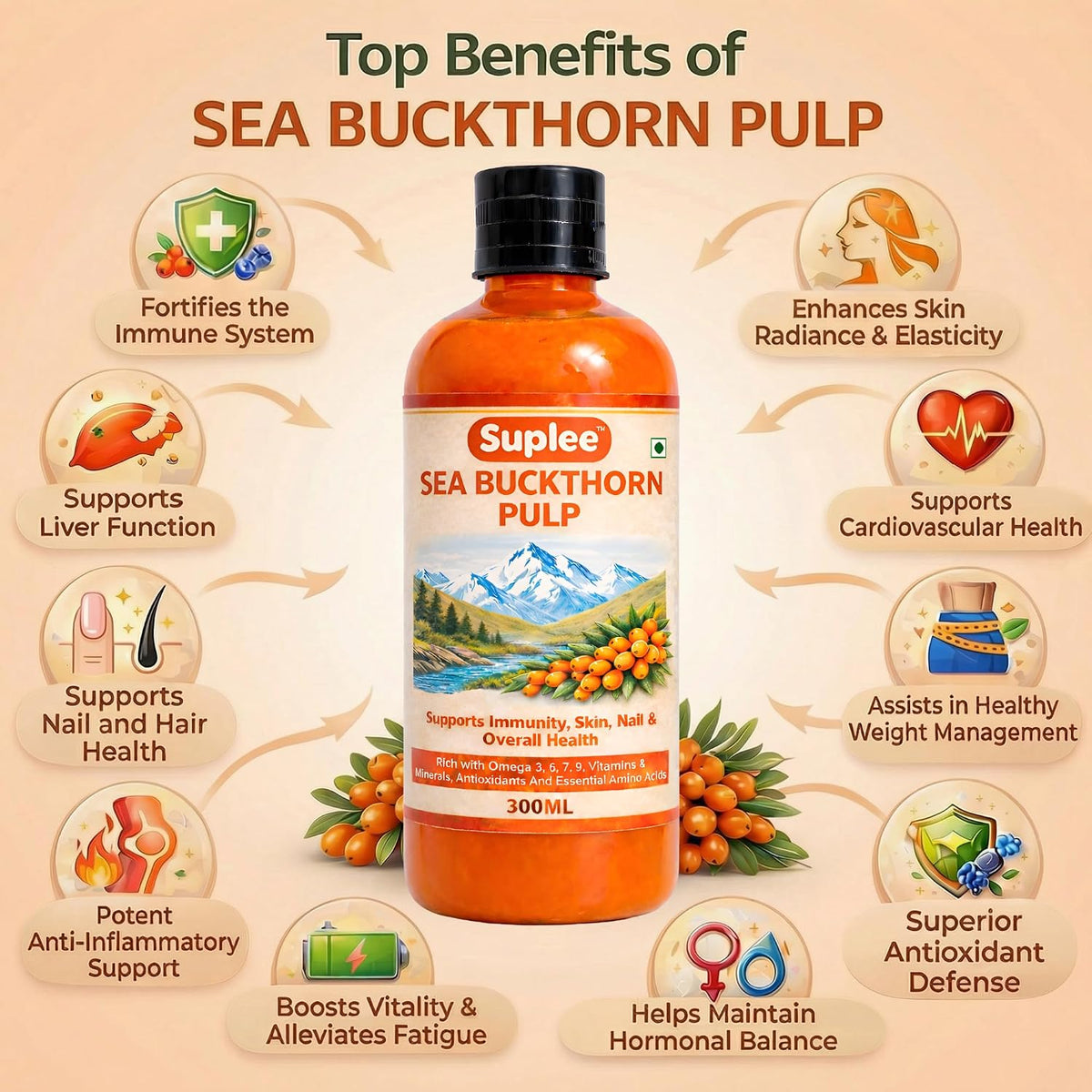 Suplee 99.9% Pure Himalayan Sea Buckthorn Pulp 300ml
