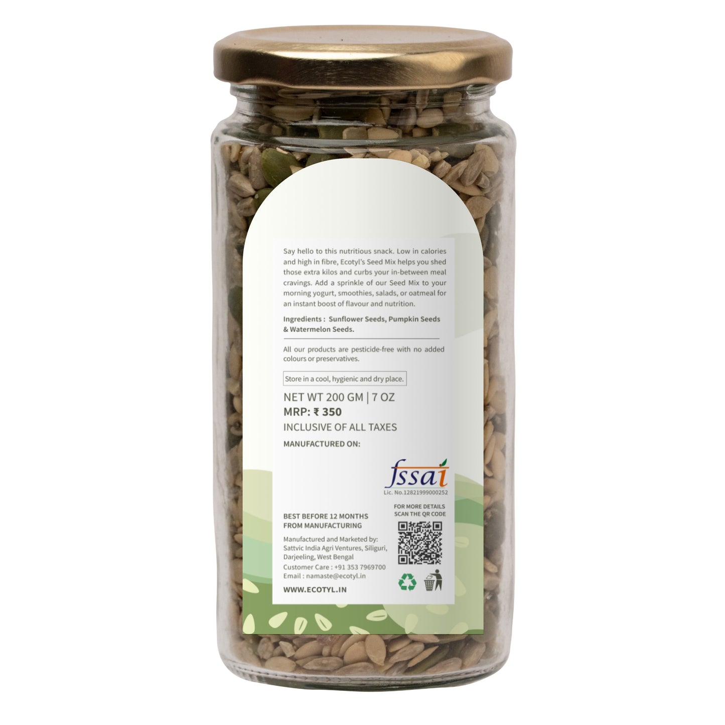 Ecotyl Seed Mix Sunflower, Pumpkin, and Watermelon Seeds - 200gm