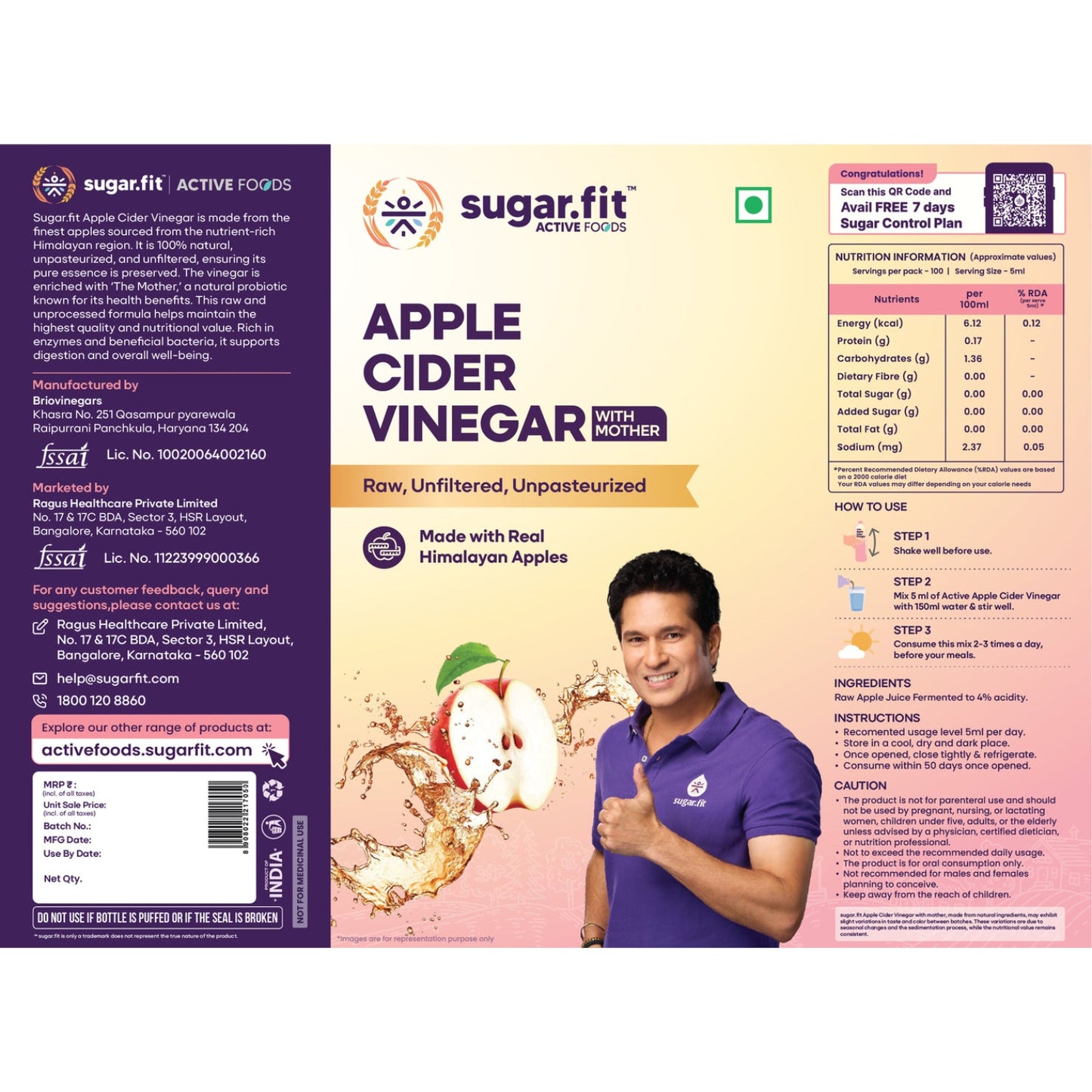 Sugar.Fit Apple Cider Vinegar - 500ml