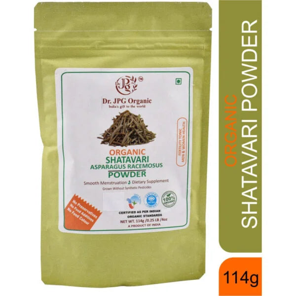 DR. JPG Organic Shatavari Root Powder (228g) – 114g (Pack of 2) | For Female Reproductive Health, Hormonal Balance & Vitality | 100% Certified Organic