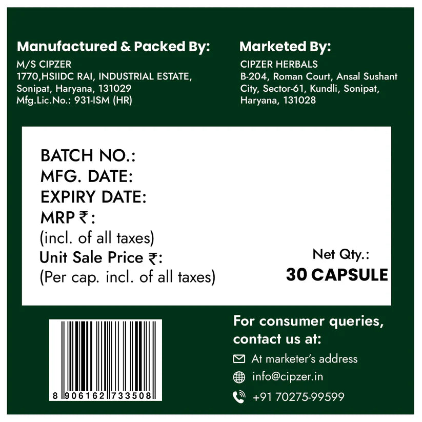 Cipzer Shatavari Capsule - 30 Capsules | Women’s Hormonal Balance, Brain Health, Immunity & Vitality