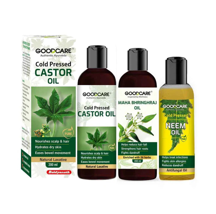Goodcare Hair Care Trio Of Mahabhringraj Oil, Castor Oil & Neem Oil