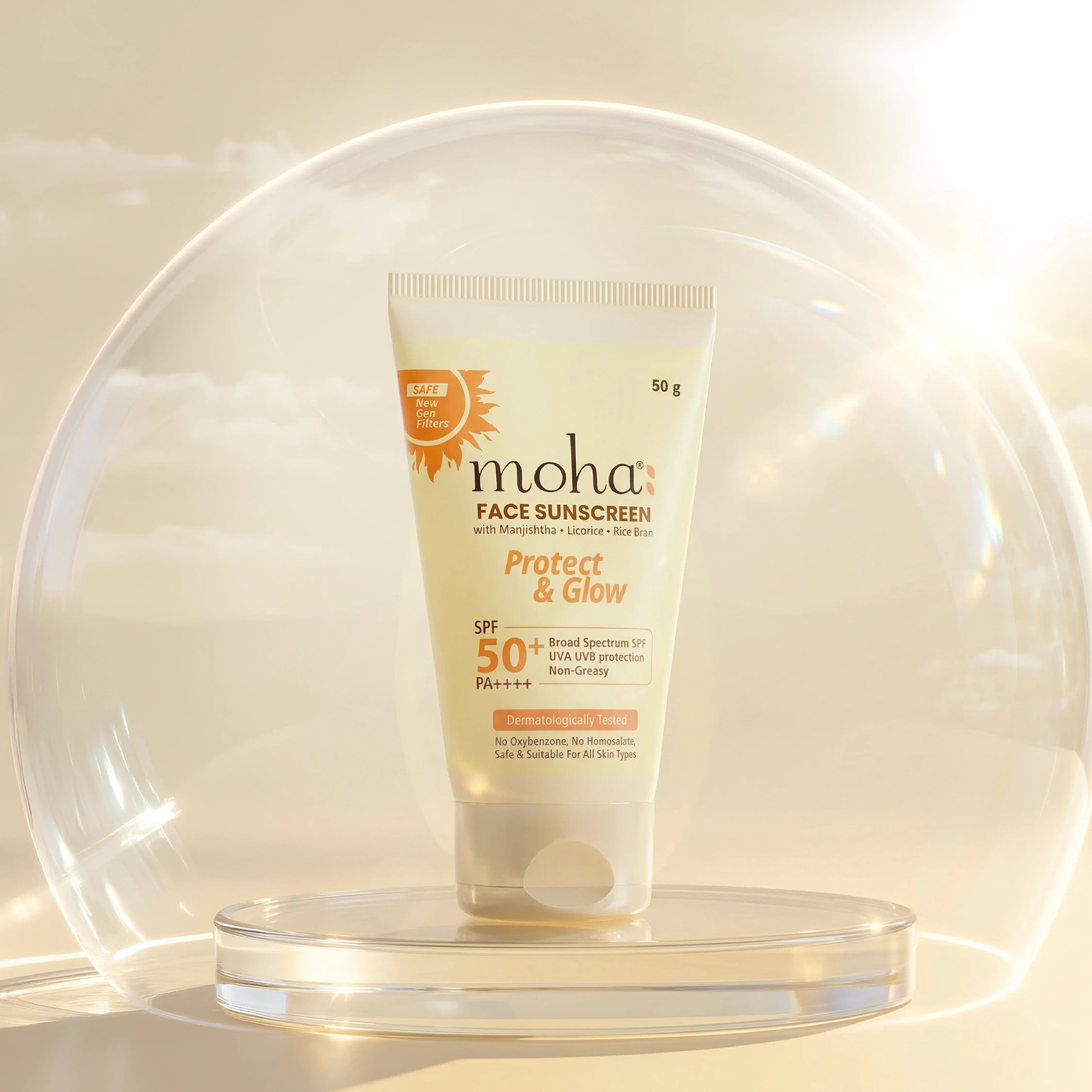 Moha: Face Sunscreen SPF 50+ PA++++ (50g)- No White Cast Broad Spectrum Sunscreen Cream