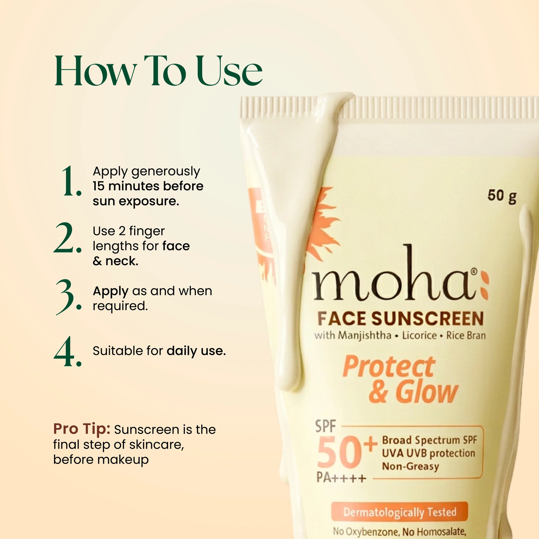 Moha: Face Sunscreen SPF 50+ PA++++ (50g)- No White Cast Broad Spectrum Sunscreen Cream