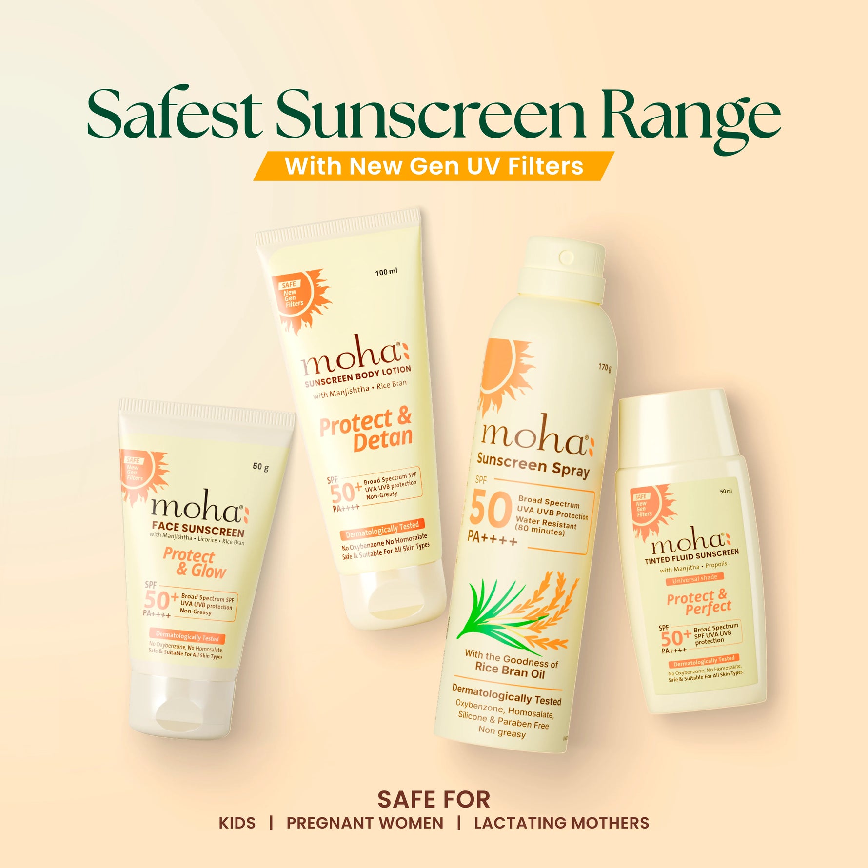 Moha: Face Sunscreen SPF 50+ PA++++ (50g)- No White Cast Broad Spectrum Sunscreen Cream