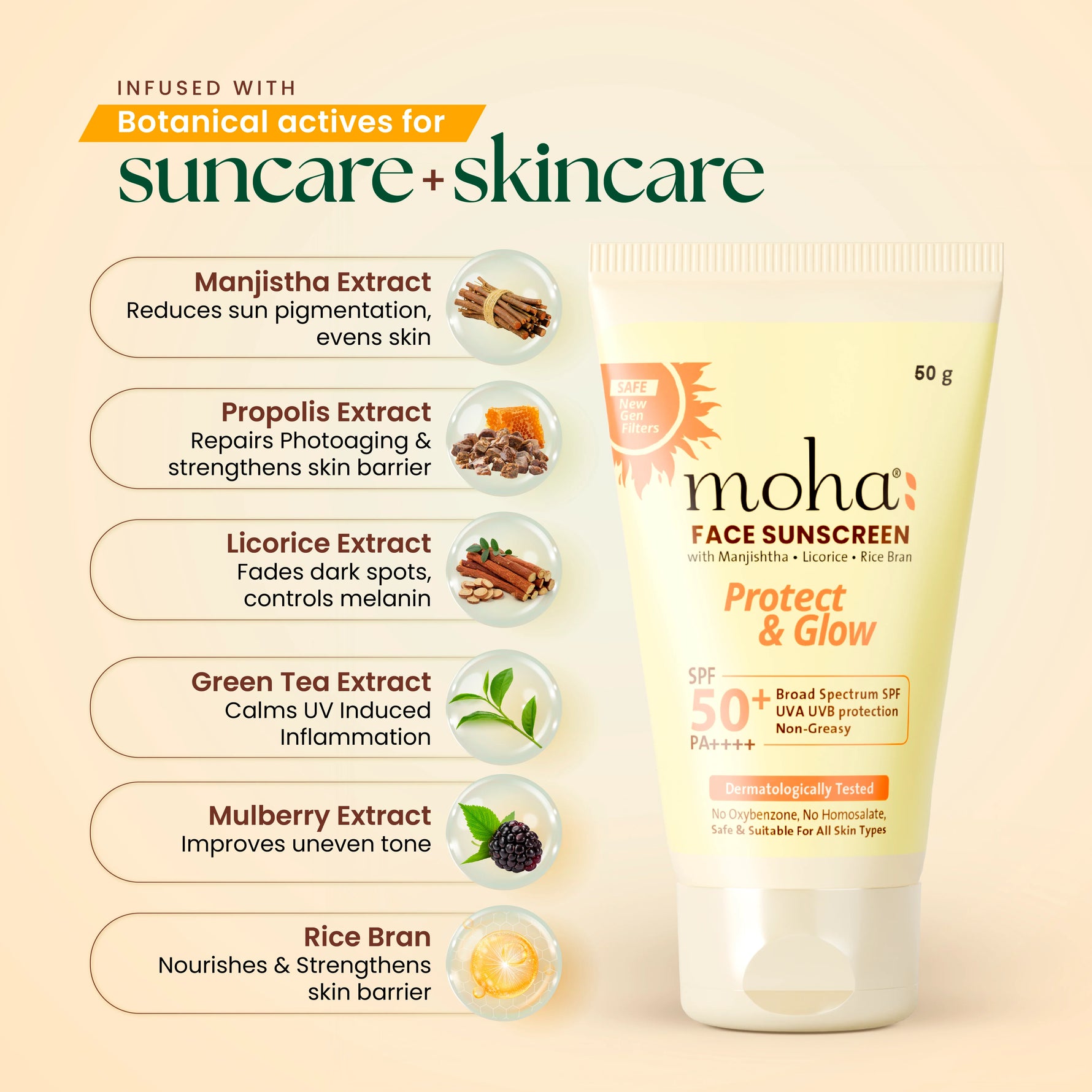 Moha: Face Sunscreen SPF 50+ PA++++ (50g)- No White Cast Broad Spectrum Sunscreen Cream