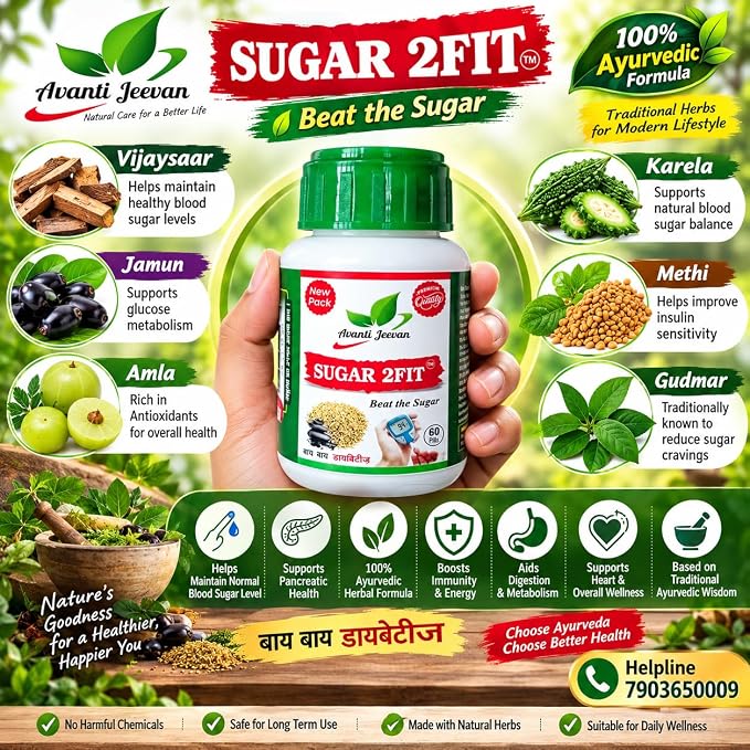 Sugar 2Fit by Avanti Jeevan | An Ayurvedic Supplement for Diabetes | Help in Controlling Blood Sugar (Pack of 1) 60 Veg Tablets