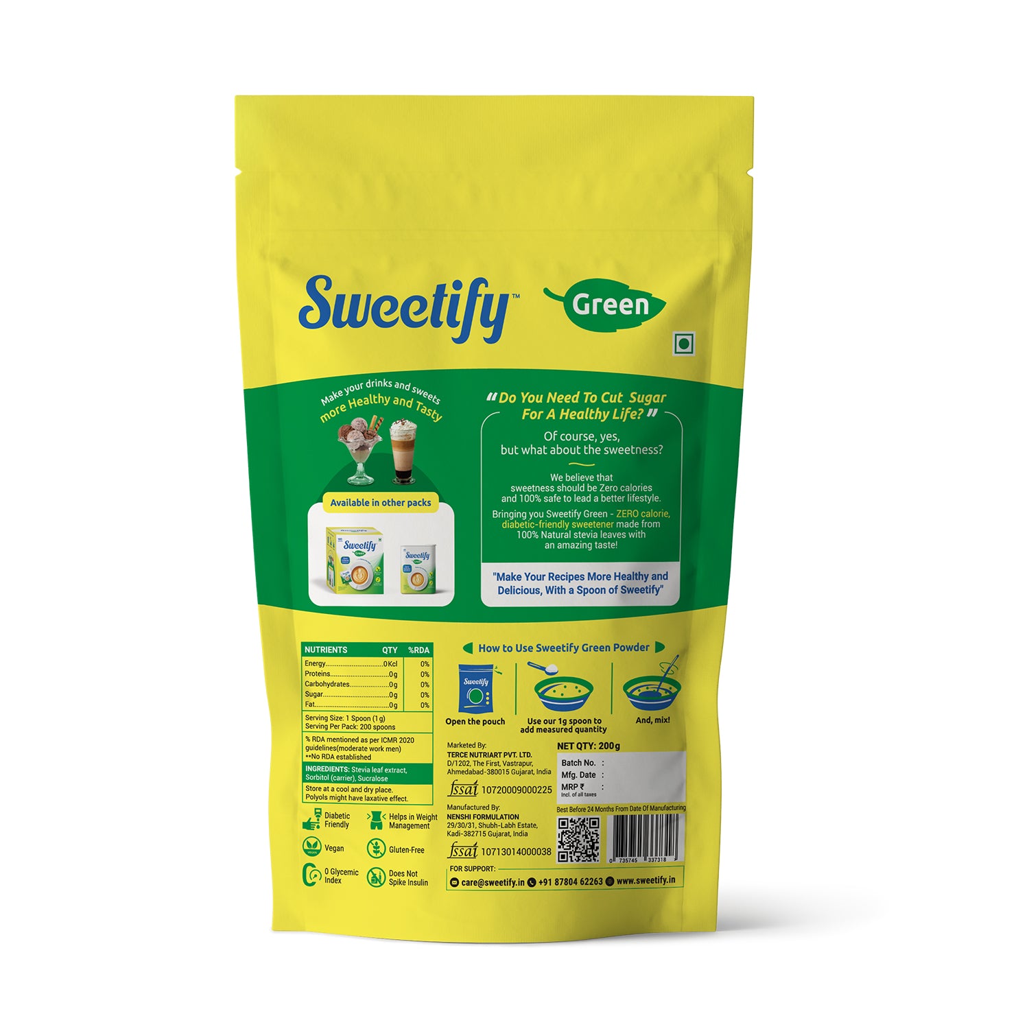 Sweetify Zero Calorie Sugar-free Stevia Sweetener Pouch Pack With Spoon