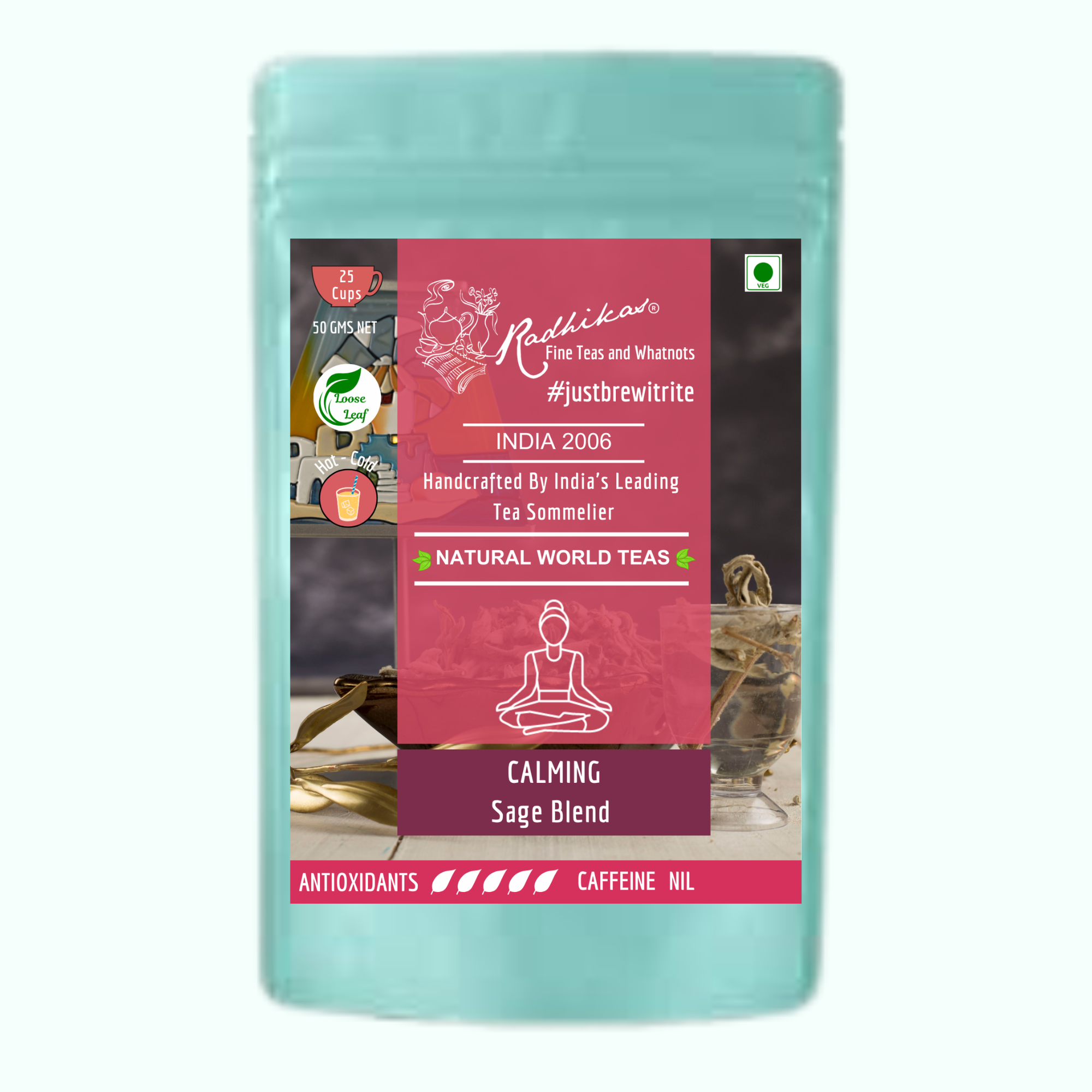 Radhika's Fine Teas Calming Sage Blend (50g) | Pure Herbal Tisane for Stress Relief, Mental Clarity & Hormonal Wellness