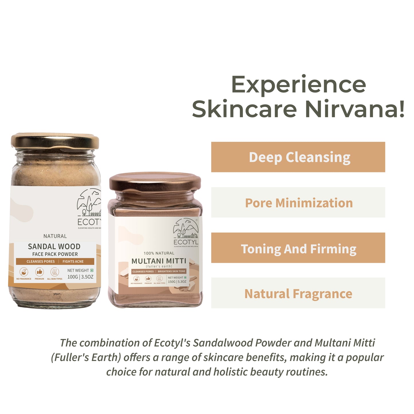 Ecotyl Combo Pack of Sandalwood Powder (100gm) & Multani Mitti (150gm)
