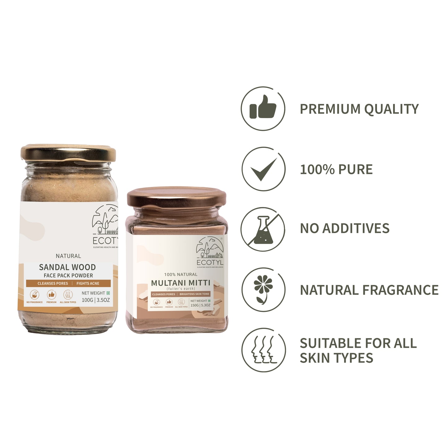 Ecotyl Combo Pack of Sandalwood Powder (100gm) & Multani Mitti (150gm)