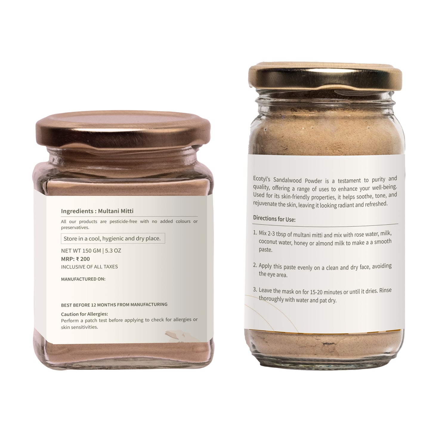Ecotyl Combo Pack of Sandalwood Powder (100gm) & Multani Mitti (150gm)
