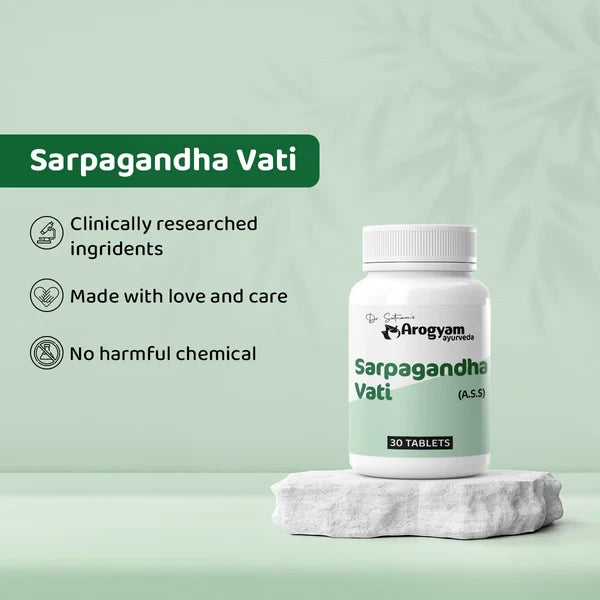 Dr. Satnam’s Arogyam Ayurveda Sarpagandha Vati (A.S.S, 30 Tablets) | Classical Ayurvedic Formulation for Hypertension, Sleep Disorders & Nervous System Support