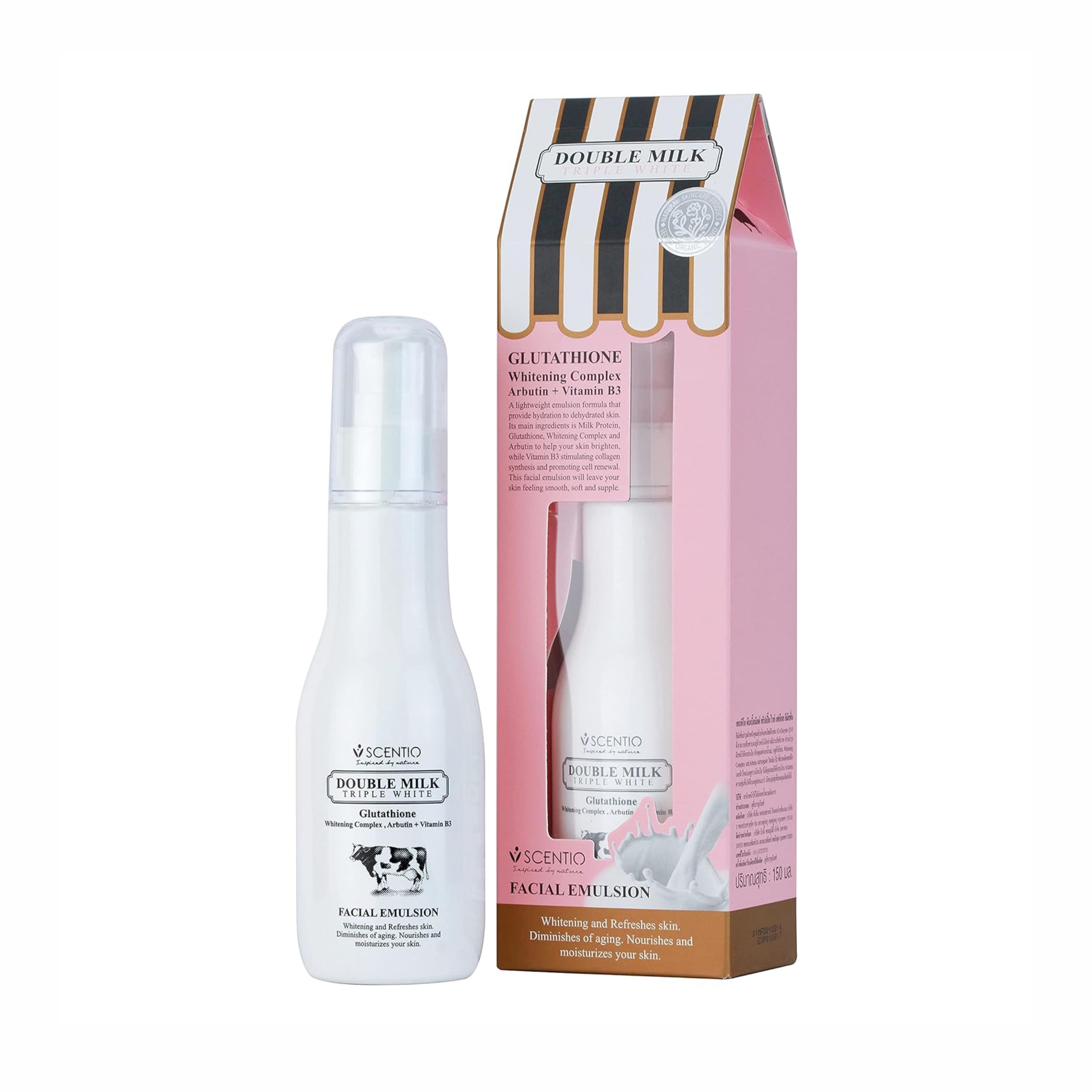 Scentio Double Milk Triple White Organic Facial Emulsion 150ml Gluta - GudHealthy Scentio Double Milk Triple White Organic Facial Emulsion 150ml Gluta - GudHealthy