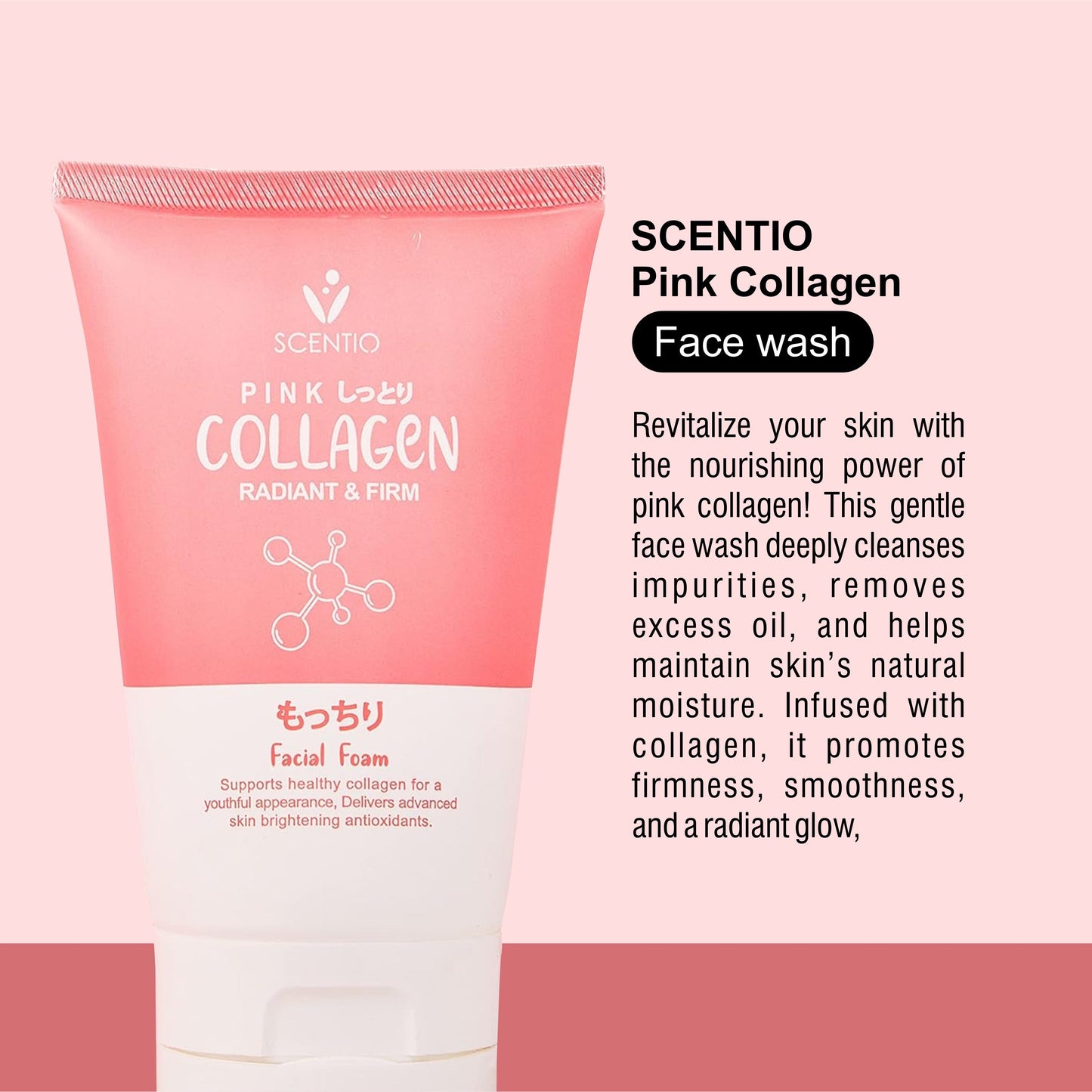 SCENTIO Pink Collagen Face Wash 100ML – Anti-Wrinkle, Firming & Glowing Skin | Organic & Paraben-Free