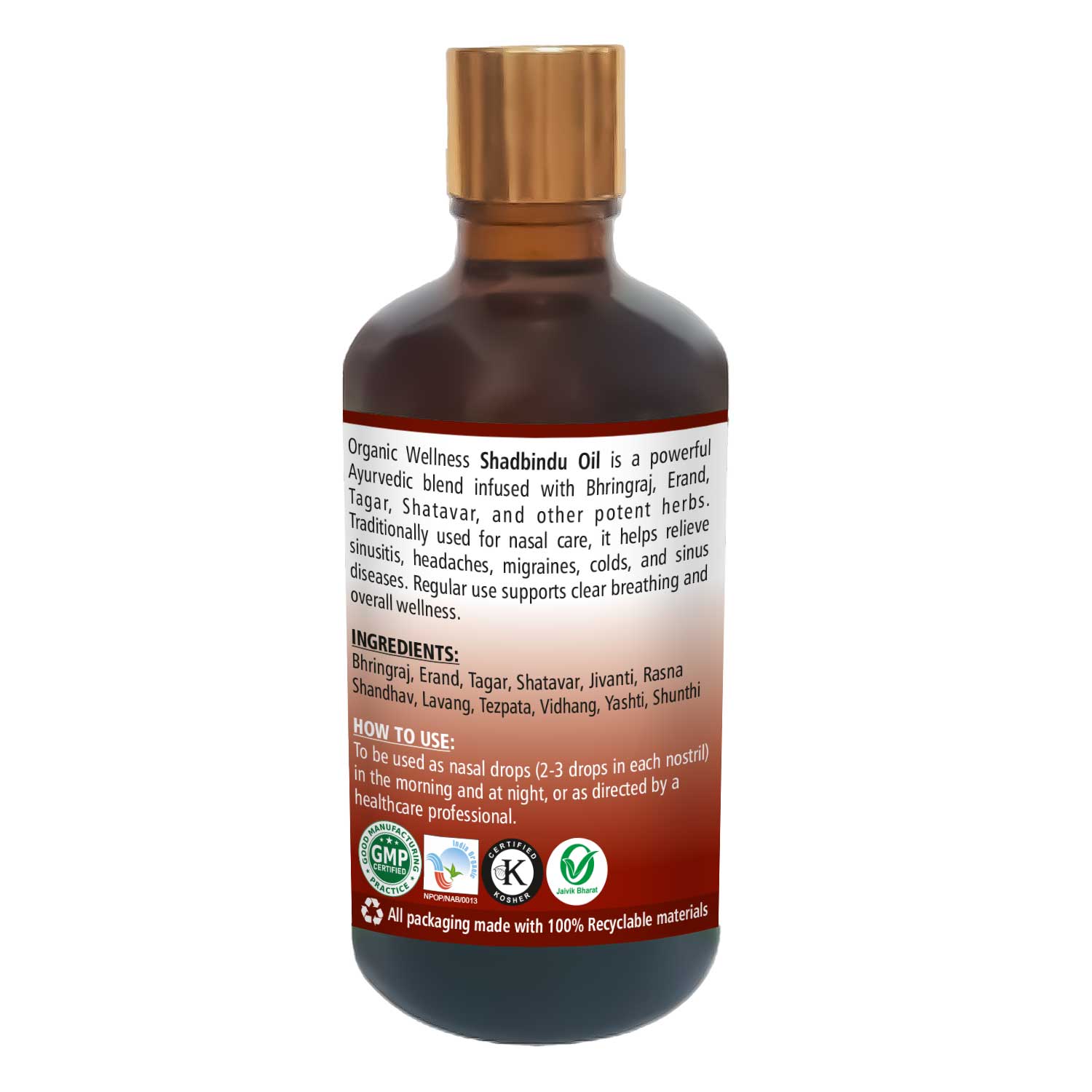 Organic Wellness Shadbindu Oil - 100ml II Sinusitis Relief