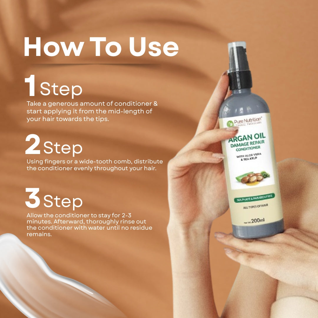 Pure Nutrition Argan Oil Damage Repair Conditioner – 200ml | Smooth & Nourish | For Dry & Damaged Hair