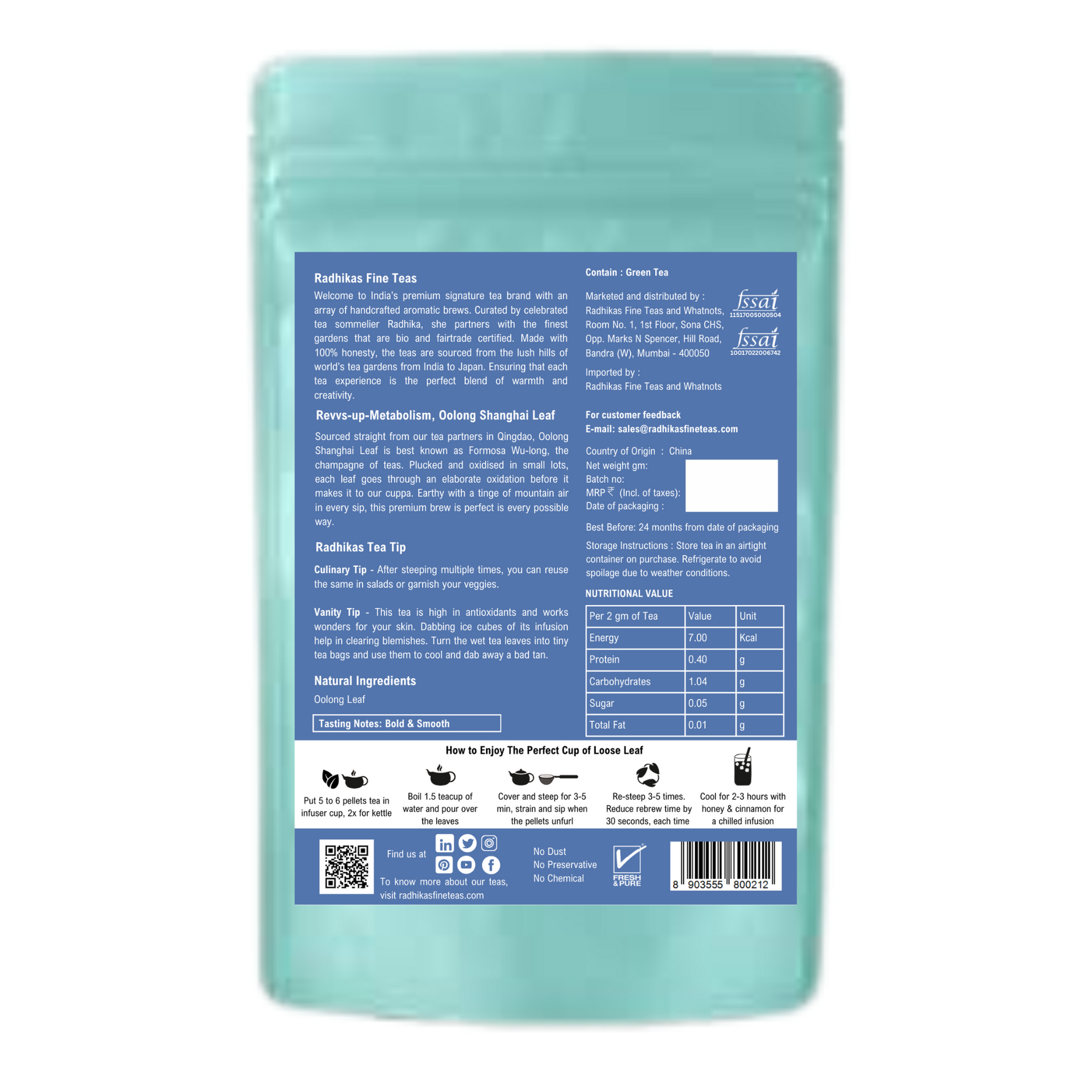 Radhika's Fine Teas REVVS UP METABOLISM Oolong Shanghai Leaf Tea (50g)