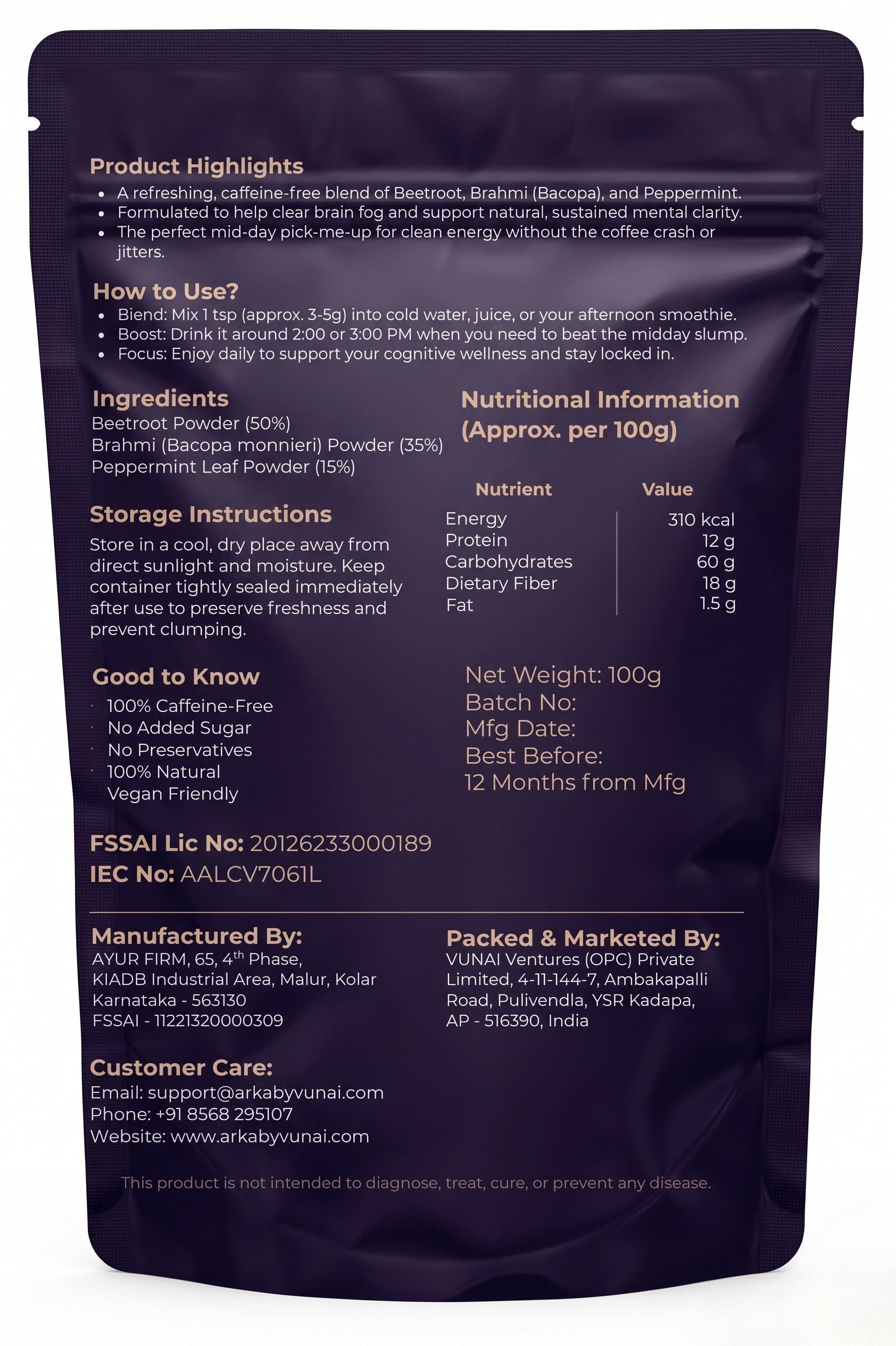 ARKA Sharp Focus Ayurvedic Brain Booster Mix (100g)