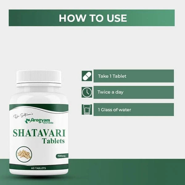 Dr. Satnam’s Arogyam Ayurveda Shatavari Tablets (500mg, 60 Tablets) | Pure Adaptogenic Shatavari Extract for Hormonal Balance, Lactation & Female Vitality