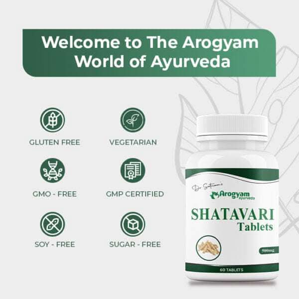 Dr. Satnam’s Arogyam Ayurveda Shatavari Tablets (500mg, 60 Tablets) | Pure Adaptogenic Shatavari Extract for Hormonal Balance, Lactation & Female Vitality