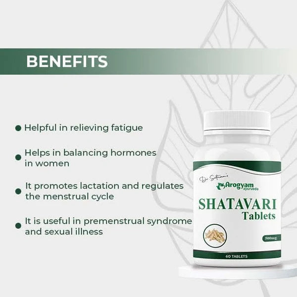 Dr. Satnam’s Arogyam Ayurveda Shatavari Tablets (500mg, 60 Tablets) | Pure Adaptogenic Shatavari Extract for Hormonal Balance, Lactation & Female Vitality