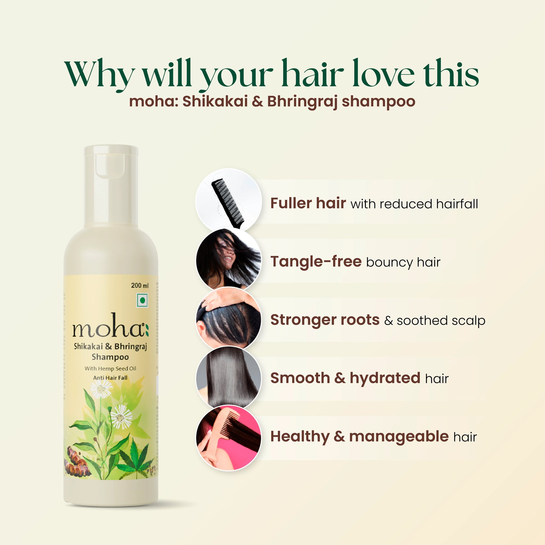 Moha: Shikakai & Bhringraj Shampoo (200ml) - Ayurvedic Anti-Hairfall & Strengthening Shampoo