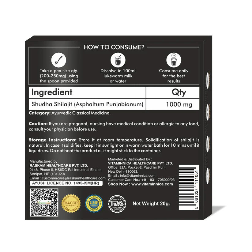 Vitaminnica Himalayan Shilajit Resin - Pure Organic Fulvic Acid Complex, 20g Gold Grade