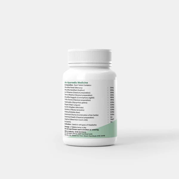 Dr. Satnam’s Arogyam Ayurveda Shirhshuladi Vajra Ras (60 Tablets) | Classical Herbo-Mineral Formulation for Chronic Headaches, Migraines & Sinus Neuralgia