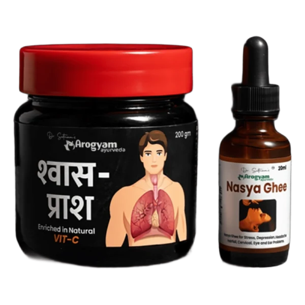 Arogyam Shwas Prash + Nasya Ghee Combo – Ayurvedic Respiratory & Nasal Wellness Support – 200g + 20ml