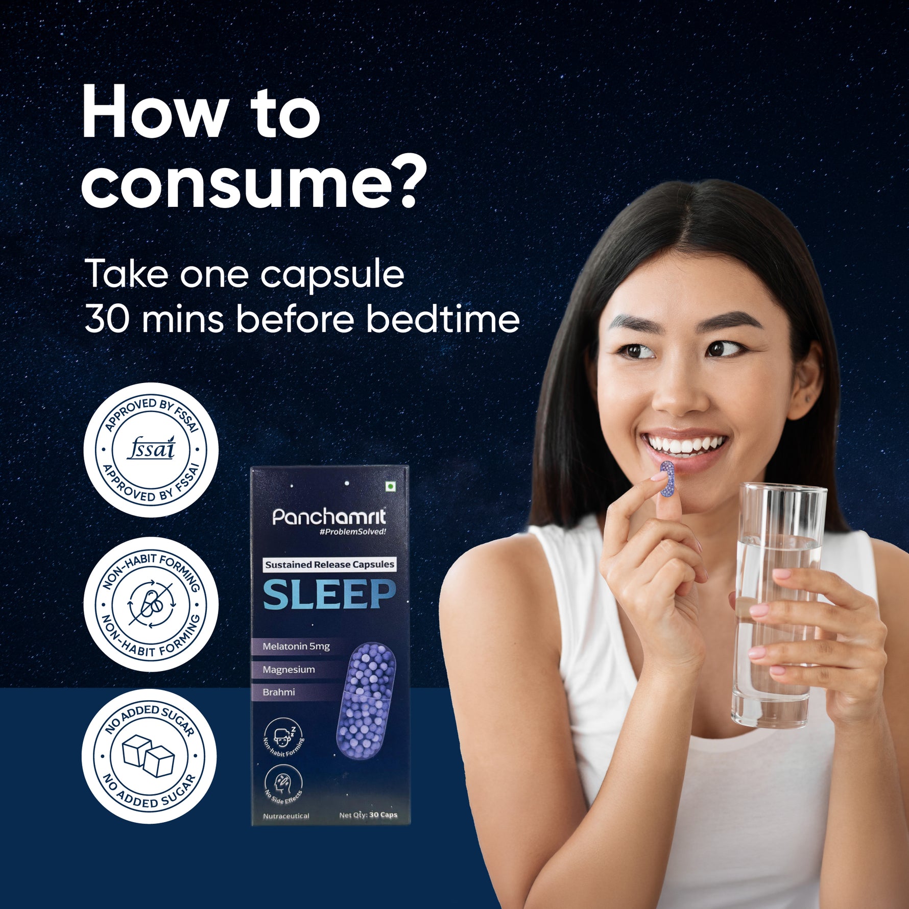 Panchamrit Sustained Release Capsule For Sleep with 5mg Melatonin, 30mg Valerian Root |Tart Cherry, Magnesium, Vitamin B6&B12 |Deep, Relaxing, Undisturbed Sleep |Non-Habit Forming