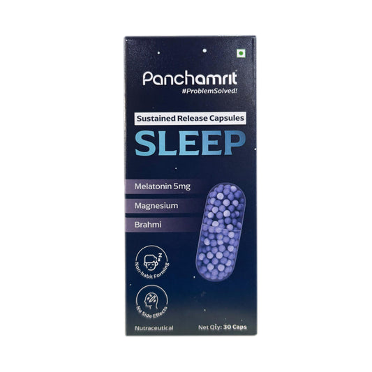 Panchamrit Sustained Release Capsule For Sleep with 5mg Melatonin, 30mg Valerian Root |Tart Cherry, Magnesium, Vitamin B6&B12 |Deep, Relaxing, Undisturbed Sleep |Non-Habit Forming