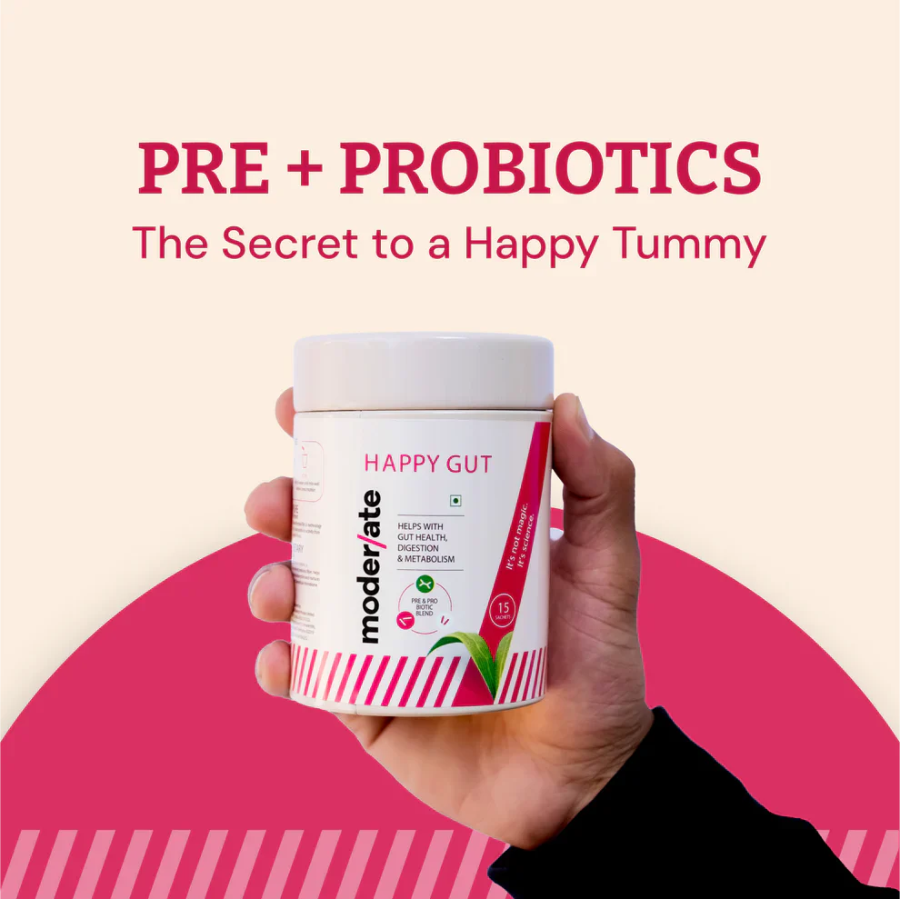 Moderate Happy Gut Sachet - Prebiotic & Probiotic – Complete Gut Health Solution with 9 Good Bug & Strains- 15 Sachets