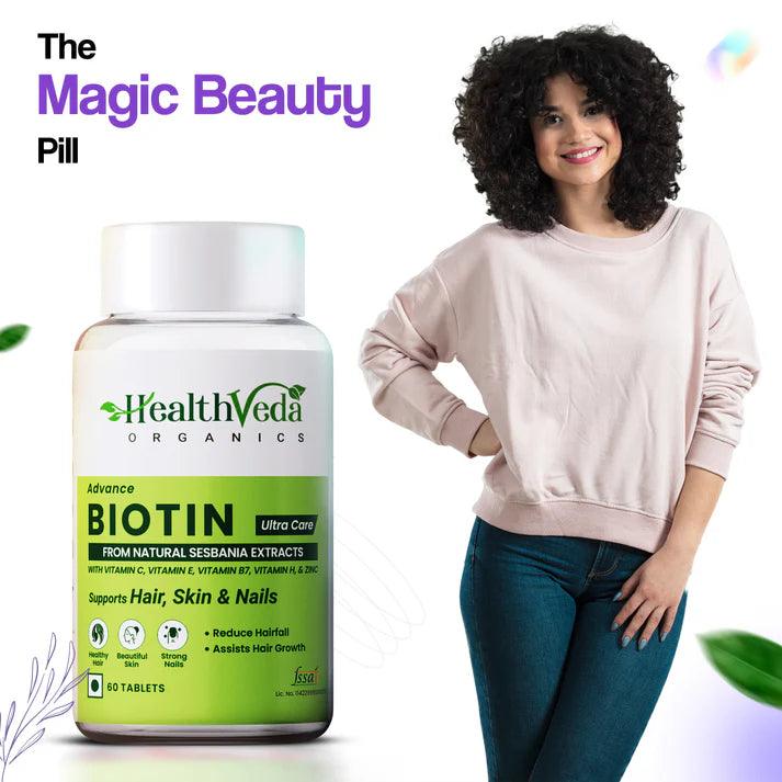 Health Veda Organics Advance Biotin for Hair, Skin & Nails Tablet - 60 Tablets