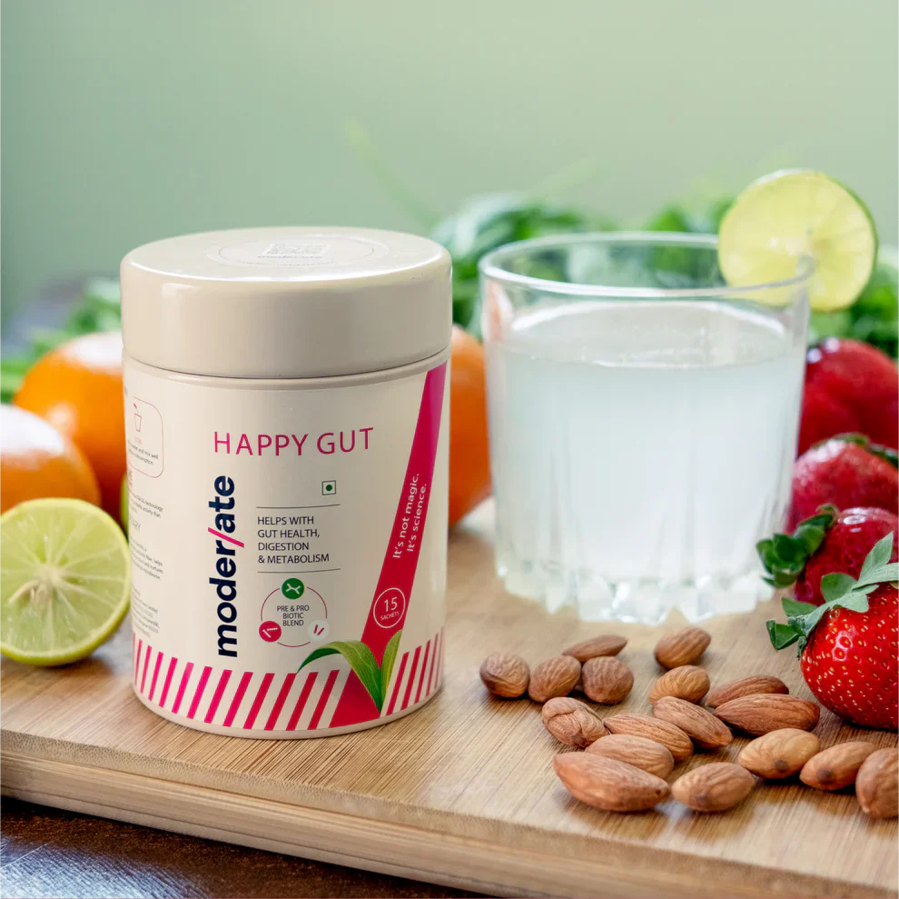 Moderate Happy Gut Sachet - Prebiotic & Probiotic – Complete Gut Health Solution with 9 Good Bug & Strains- 15 Sachets