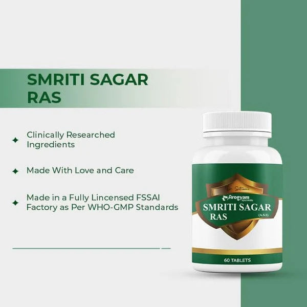 Dr. Satnam’s Arogyam Ayurveda Smriti Sagar Ras (A.S.S, 60 Tablets) | Classical Ayurvedic Herbo-Mineral Tonic for Memory, Cognitive Function & Nervous System Health