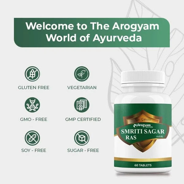 Dr. Satnam’s Arogyam Ayurveda Smriti Sagar Ras (A.S.S, 60 Tablets) | Classical Ayurvedic Herbo-Mineral Tonic for Memory, Cognitive Function & Nervous System Health