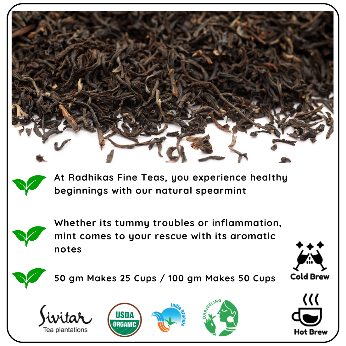 Radhikas Fine Teas Gut Health Spearmint Darjeeling Leaf - 100gm