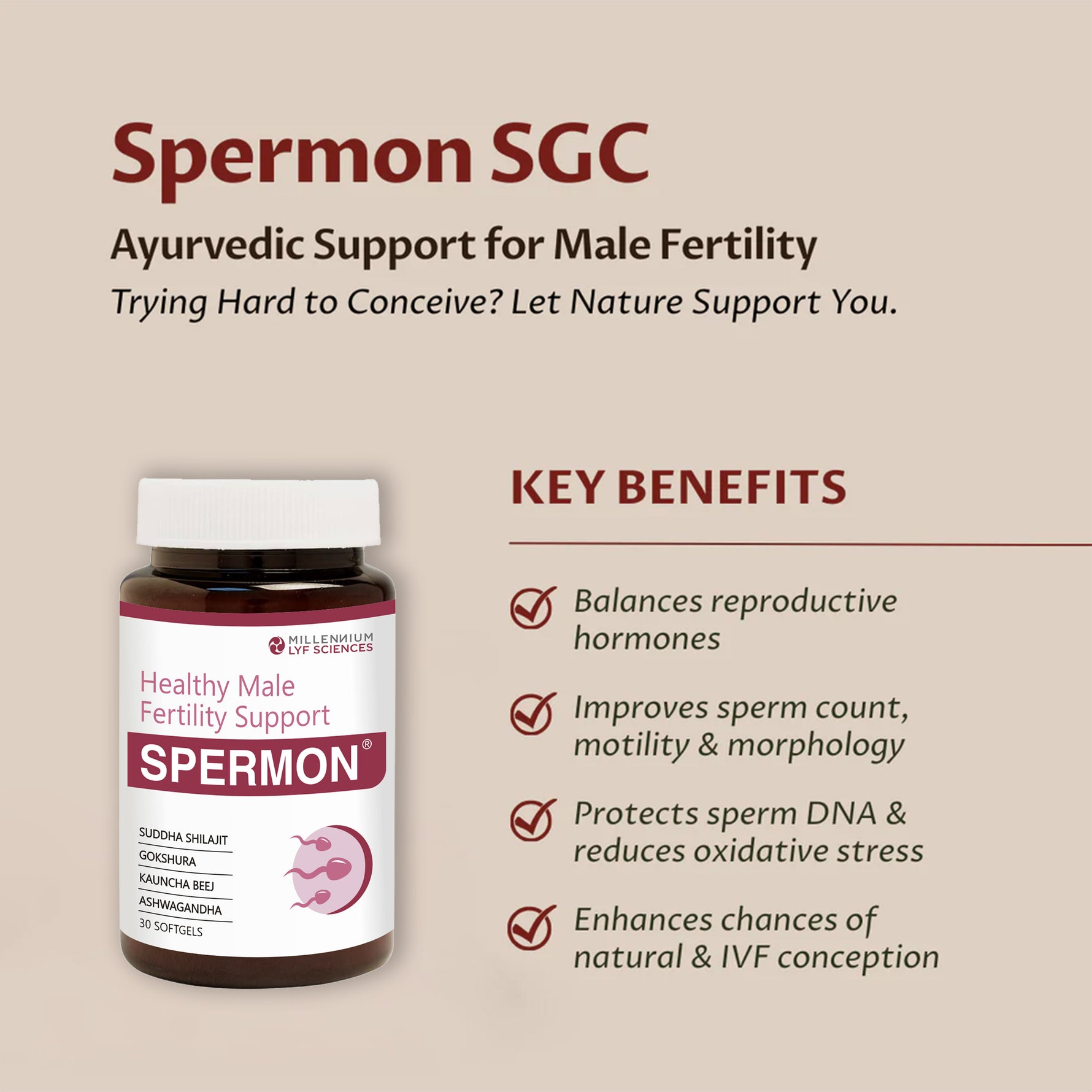 Millennium Herbal Care Spermon Soft Gelatin Capsule (60 Each) | Supports Men's Health (Bottle Pack)