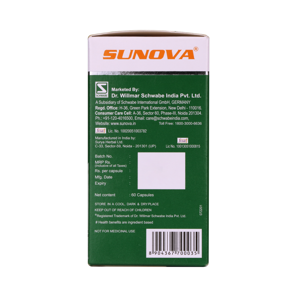 Sunova Spirulina Capsule | For Energy, Stamina, Muscle Strength, Antioxidant Support & Bone Health - 60 Capsules