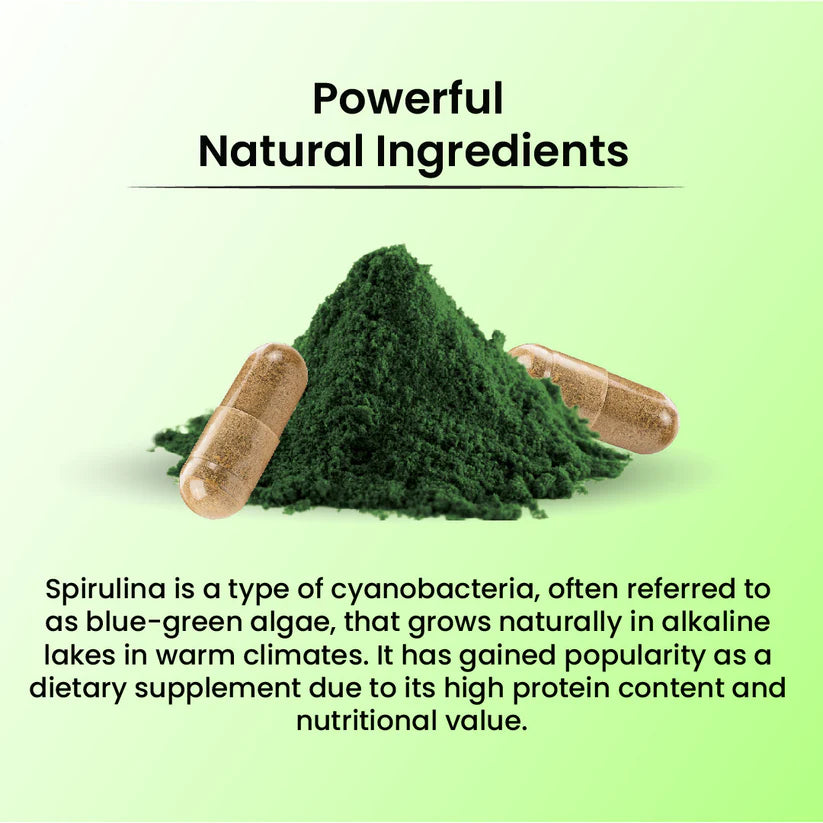 Cipzer Spirulina Capsule - 60 Capsules | Boost Immunity, Energy, Detox, Skin Health & Overall Wellness