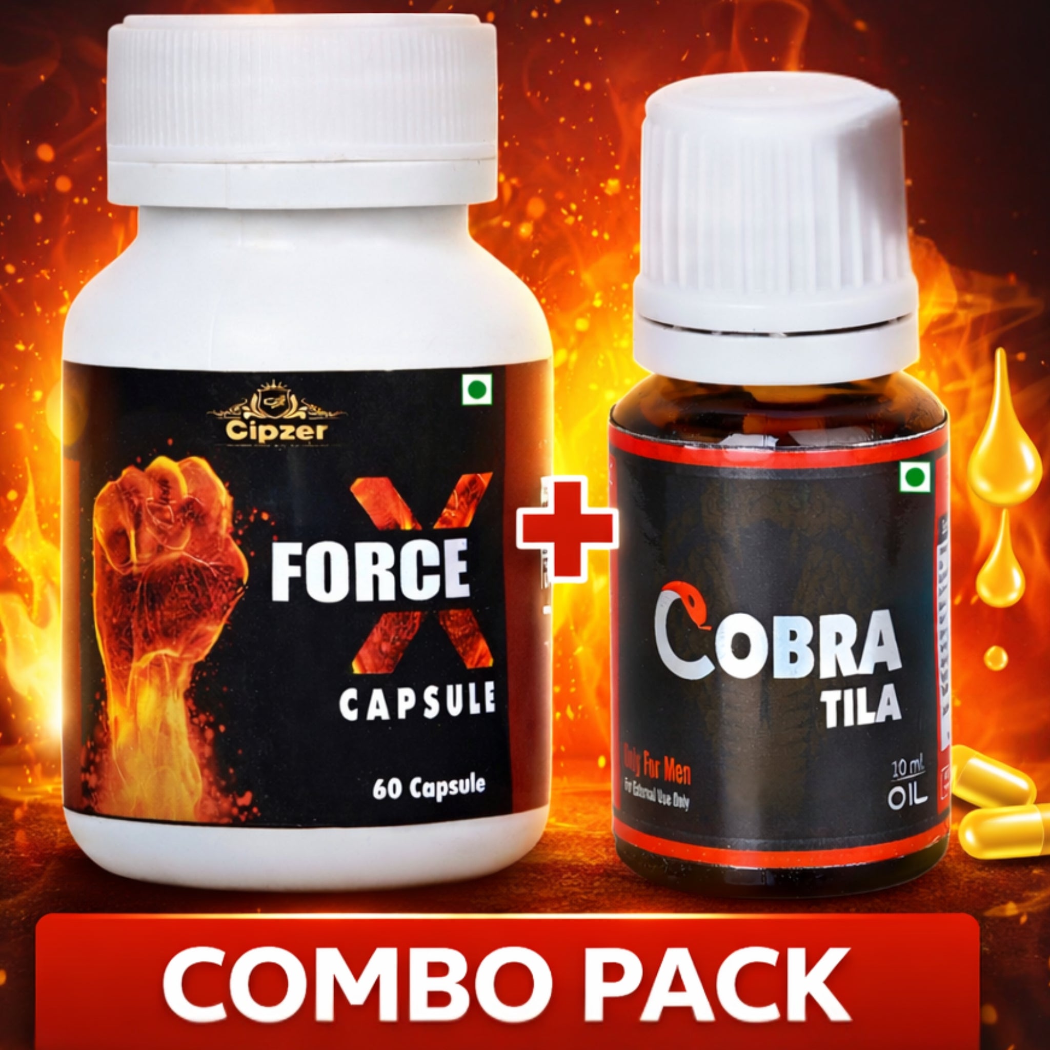 Cipzer Force X (60 Caps) & Cobra Tila (10ml) Combo - Men's Vitality Kit