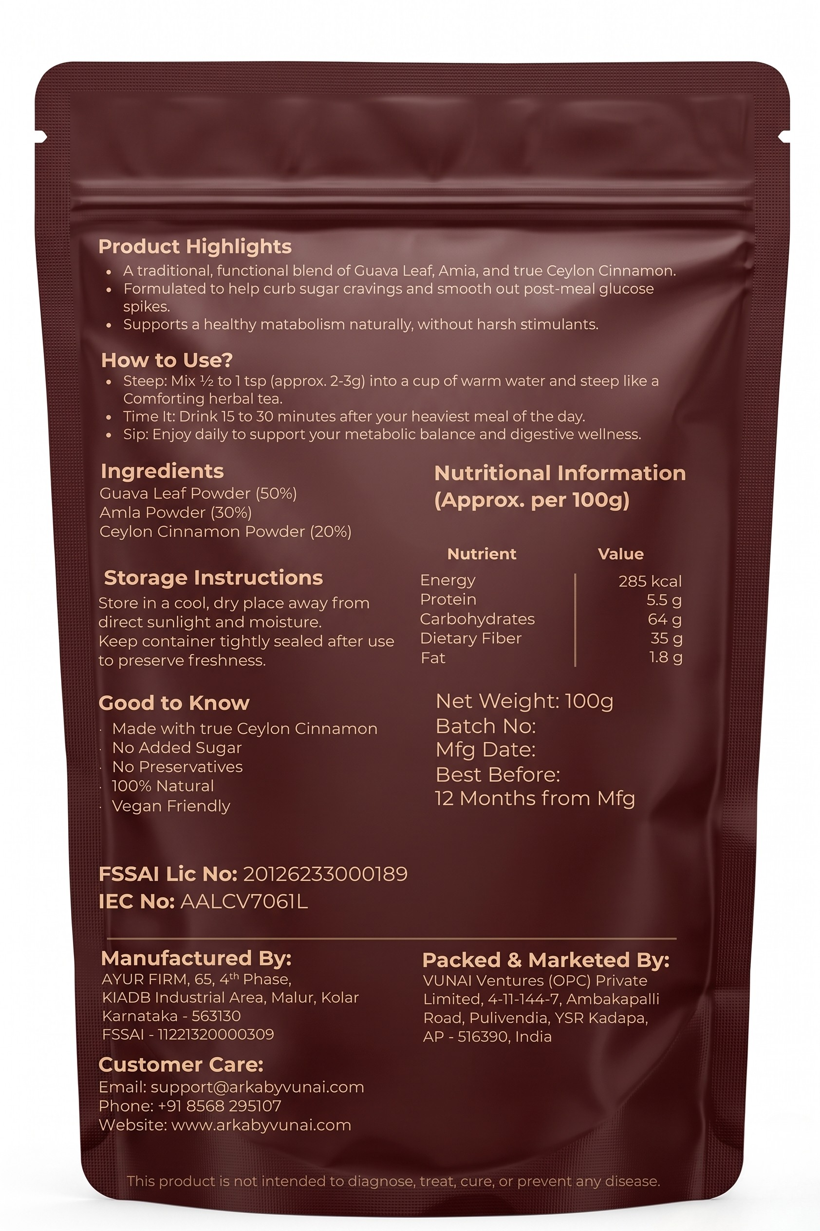 ARKA Sugar Balance Ayurvedic Blood Sugar Support Mix (100g)