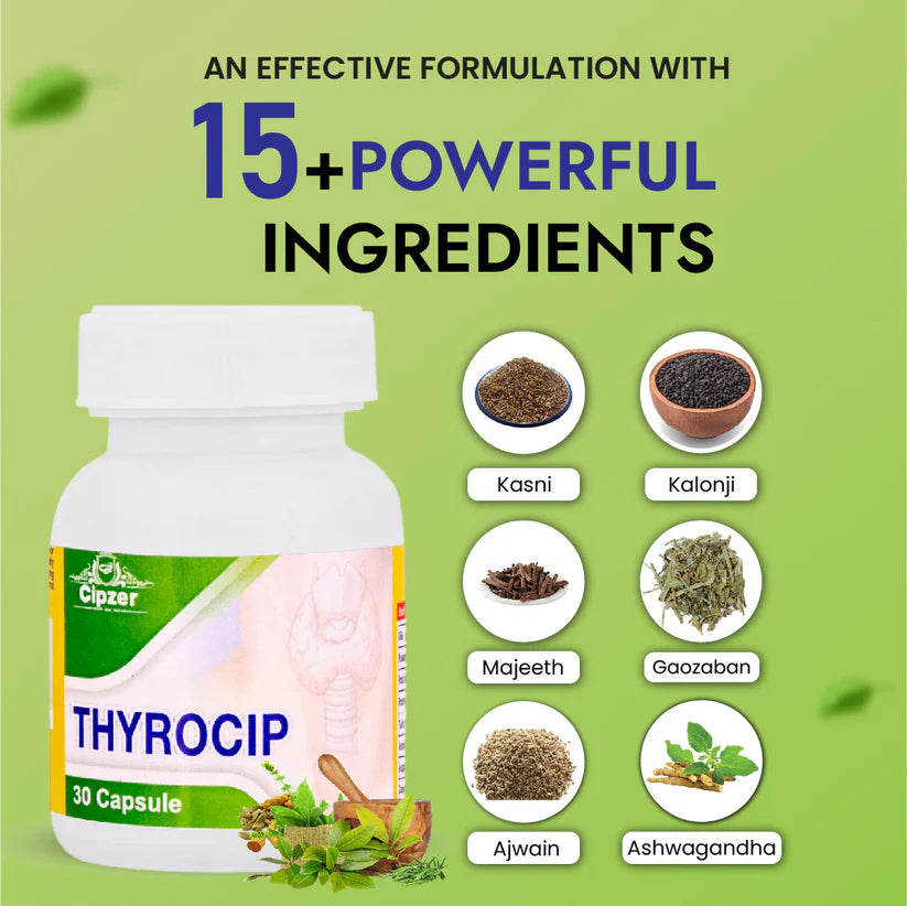 Cipzer Thyrocip Capsules - 60 Capsules | Herbal Support for Thyroid, Hypothyroidism, Hyperthyroidism & Metabolism