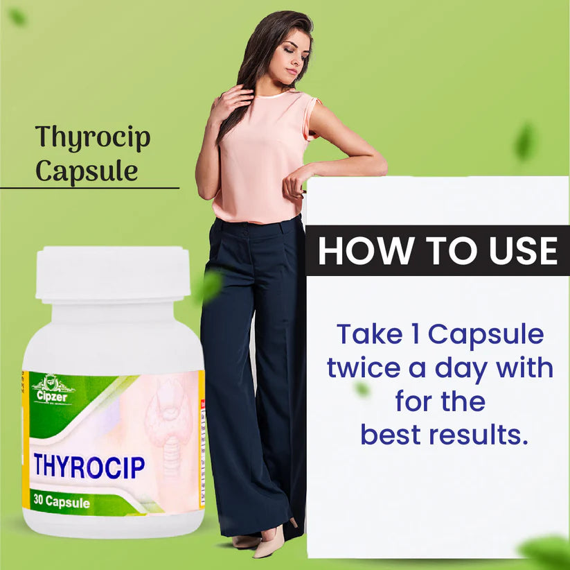 Cipzer Thyrocip Capsules - 60 Capsules | Herbal Support for Thyroid, Hypothyroidism, Hyperthyroidism & Metabolism