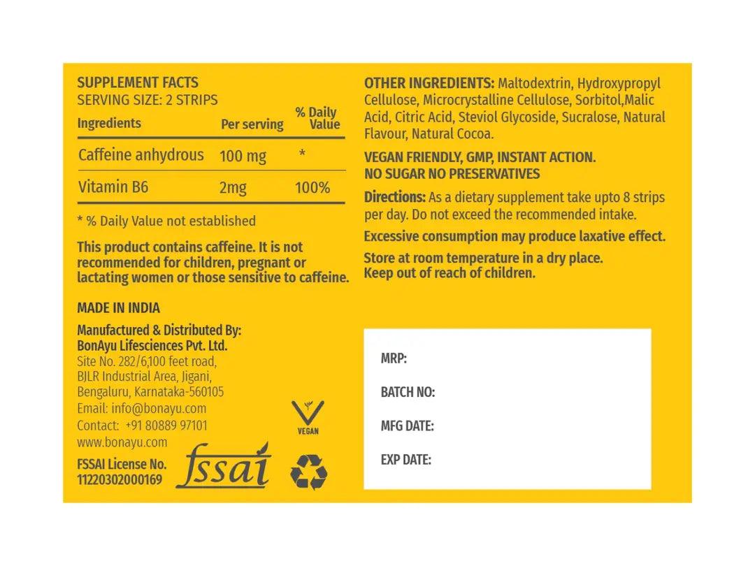 Bonaiyu Caffeine Energy Mouth Dissolving Strips for Men and Women - 30 Strips